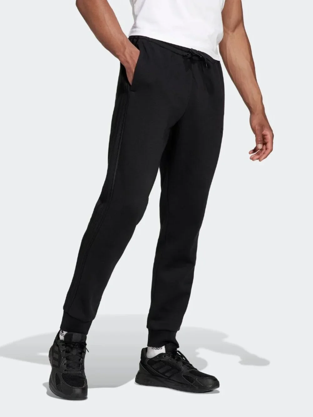NWT adidas Essentials 3-Stripes Fleece Jogger Pants Triple Black Men's 2XL H5704